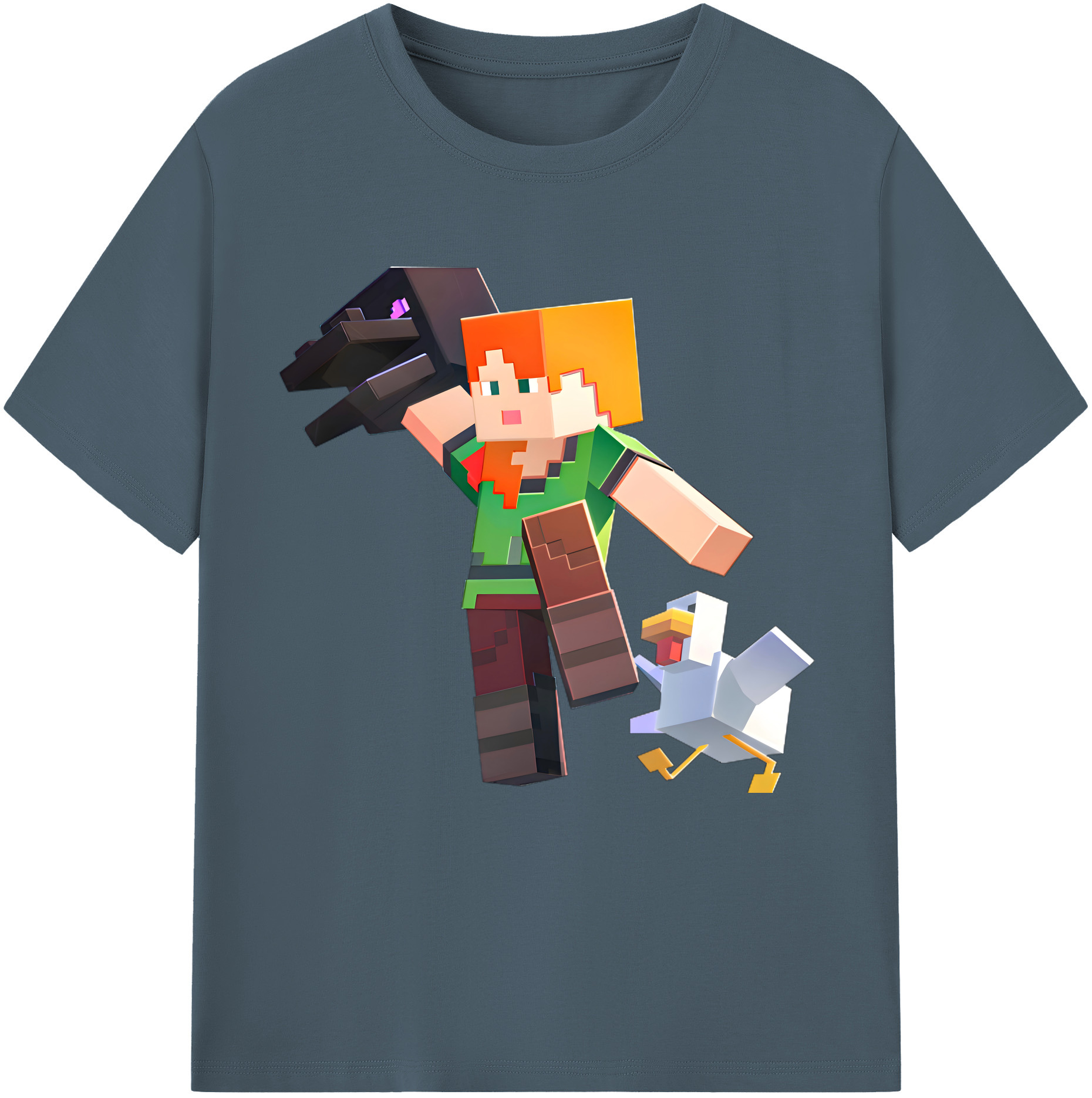 （画像用） マインクラフト ブロックの世界 Minecraft MC Block world 綿100％半袖Tシャツ（フロントプリント）